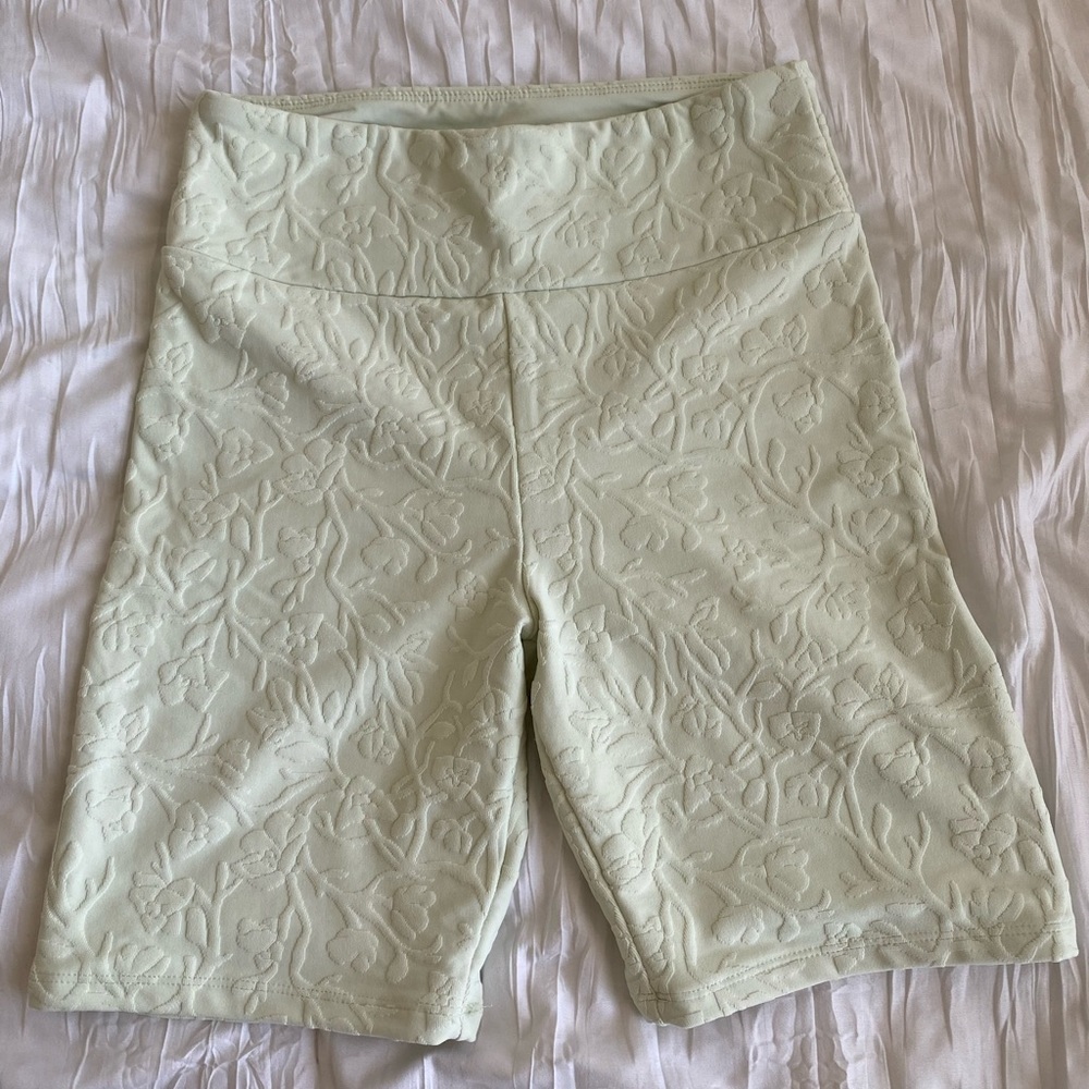 Cream Floral Biker Shorts